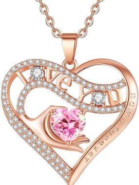 Heart in Hand Necklace for Women, Birthstone Crystal Jewelry Gift, Elegant